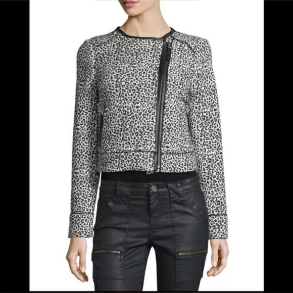 Joie Pattyn Animal Print Moto Jacket Size Small Black & Cream - Picture 3 of 10